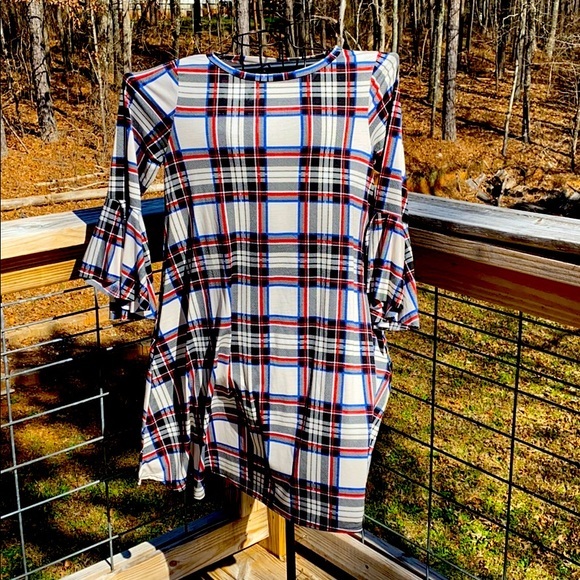 Tops - Boutique Plaid Tunic Dress with Ruffle Sleeve L